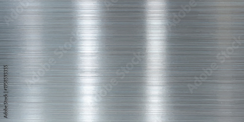 Brushed metal background with fine horizontal lines and bright vertical reflections with metal texture