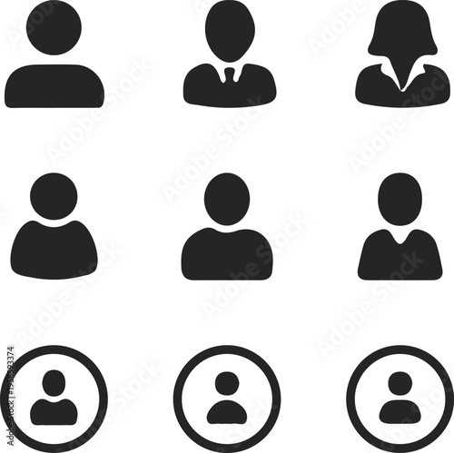 A collection of 9 black and white human profile icons