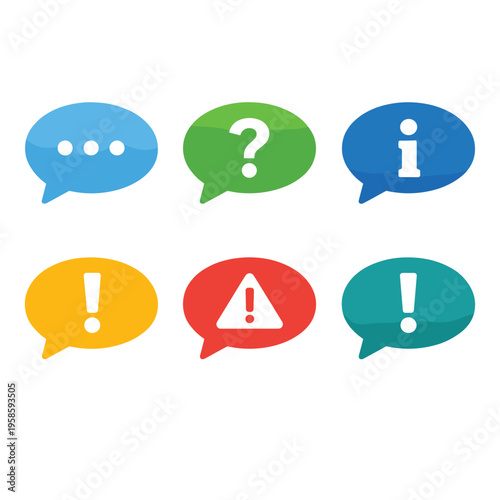 Six Communication Icons With Speech Bubble With Question Mark