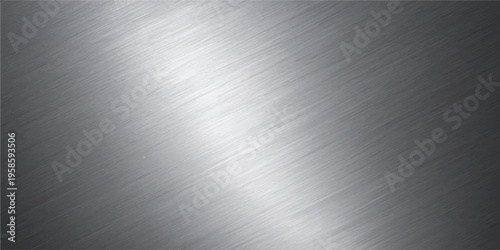 Brushed metal surface texture with diagonal lines and bright reflection for backgrounds with sheet metal