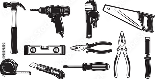 Collection of various hand tools for construction and repair