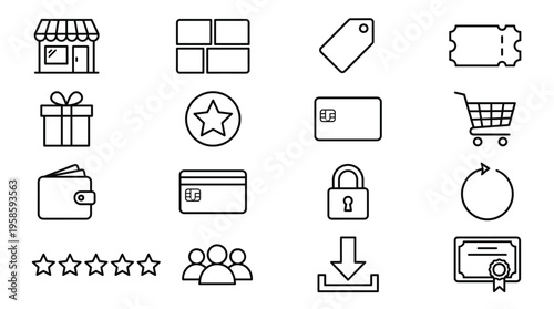 Set of 16 E-commerce and Business Line Icons Vector