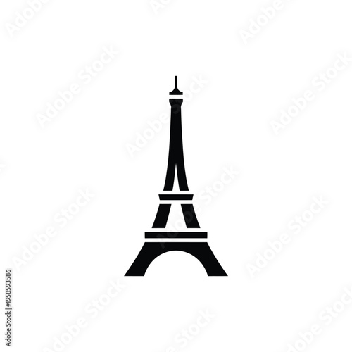 Black silhouette of Eiffel Tower on white background Paris France