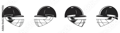 Cricket helmet isolated on white background, minimal sports headwear safety equipment design, clean line vector illustration