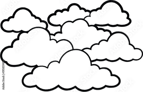 Kid crayons clouds set, various cute simple shape outlines drawn by hand, isolated black line cartoon doodle sketch elements for childish design