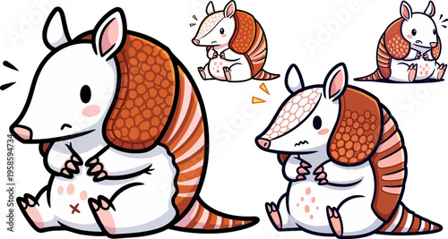 Set of 4 armadillo emoticon illustrations vector