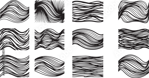 Black and white abstract wave line art designs collection