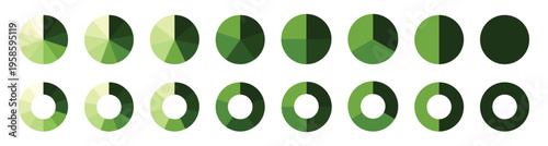 Pie chart color icons. Segment slice sign. Circle section graph. 1,2,3,4,5,6,7,8 segment infographic. UI, web design, business presentation. Vector illustration.