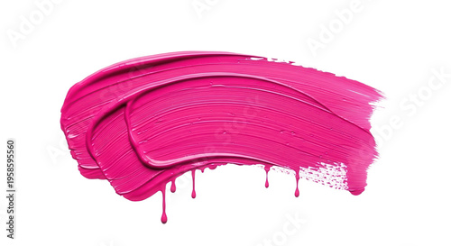 Vibrant Pink Paint Brushstroke with Artistic Liquid Drips Texture Isolated on Transparent Background