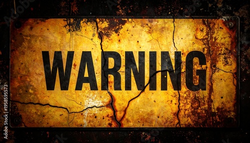 Distressed Warning Sign with Cracked Yellow-Orange Background