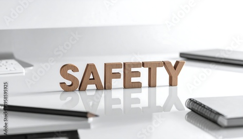 Wooden Blocks Spelling Safety on Desk