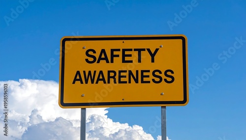 Safety Awareness Road Sign Against Blue Sky