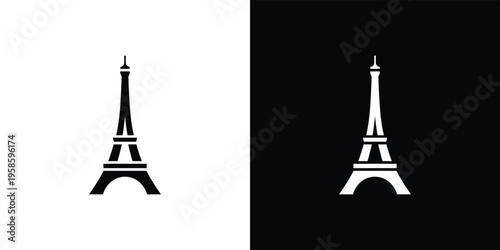 Black and white Eiffel Tower silhouettes on split background Paris France