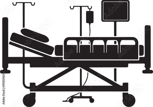 Hospital Bed Icon Vector ICU Patient Bed, Medical Equipment, Healthcare Treatment Room Minimal Design