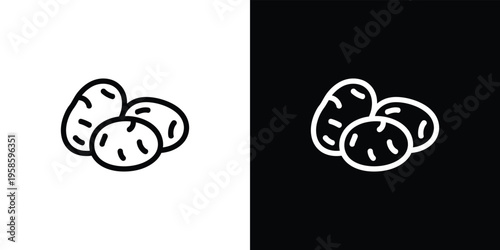 Black and white line potatoes on white and black background line black and white vegetable food