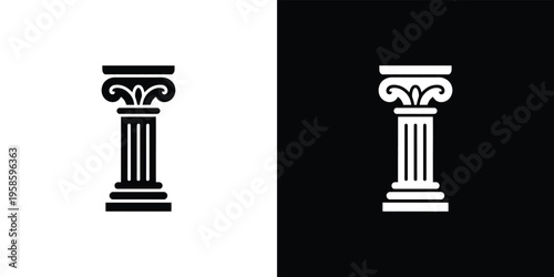 Black and white ionic columns on split background architecture ancient