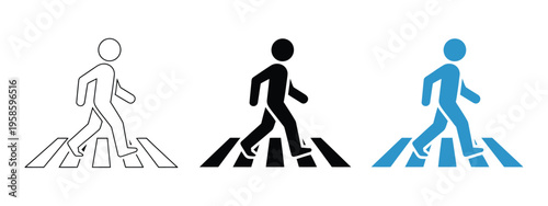 Crosswalk sign, pedestrian crossing the road icon, person walking cross the road, zebra  illustration, man walk symbol, human safety sidewalk