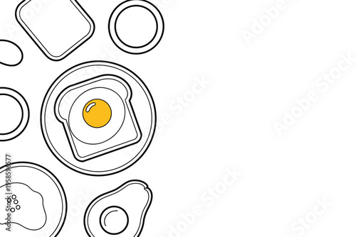 Minimalist Line Art Breakfast Food Illustration, food illustration concept with copy space