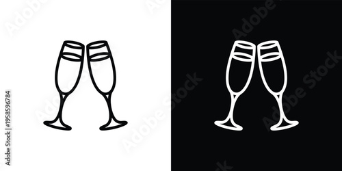Black and white of two champagne flutes glasses