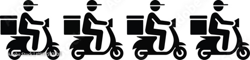Man Riding Scooter Delivery Silhouette, solid style vector illustration