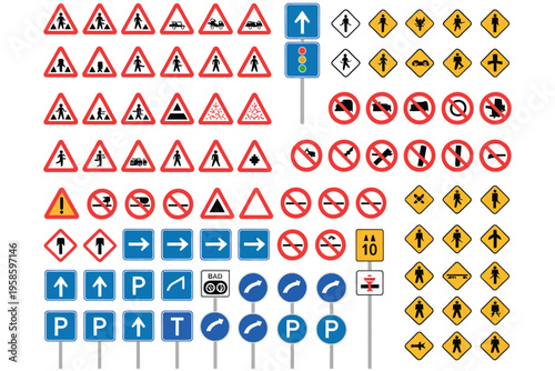 Photos Priority Road Signs Set, Prohibition and Mandatory Traffic Signs, Vector Illustr