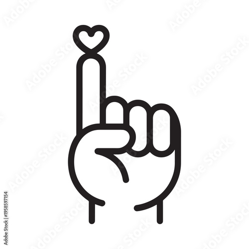 Simple line drawing of a hand making a heart shape with fingers