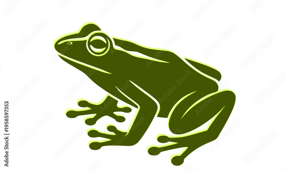 Fototapeta premium Green tree frog sitting in a side view pose, a detailed wildlife silhouette illustration perfect for nature, amphibian, and animal-themed designs, prints, and educational content