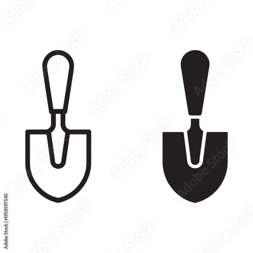 Simple illustration of two black garden trowels in different styles