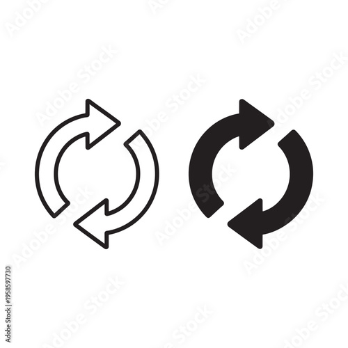 Two circular arrow icons one outlined and one filled representing recycling
