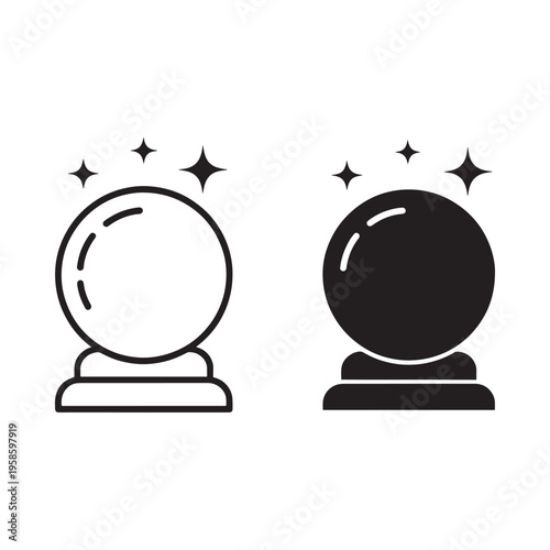Two crystal balls one outlined and one filled with sparkling stars