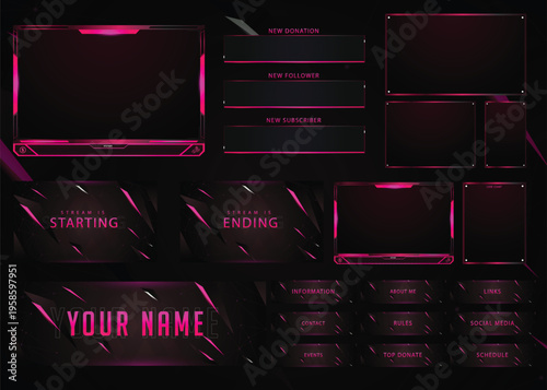 Futuristic dark stream overlay pack for Twitch YouTube gaming layout UI template