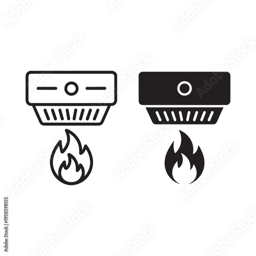 Two smoke detector icons one white and one black with flames