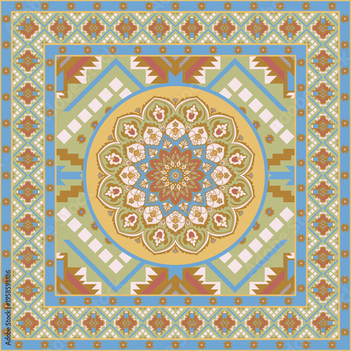 The intricate patterns of the carpets, mandala designs, and decorative embellishments.