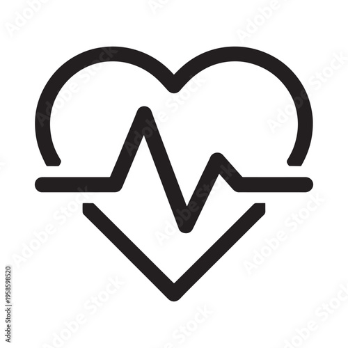 Simple black line art depicting a heart with a heartbeat rhythm