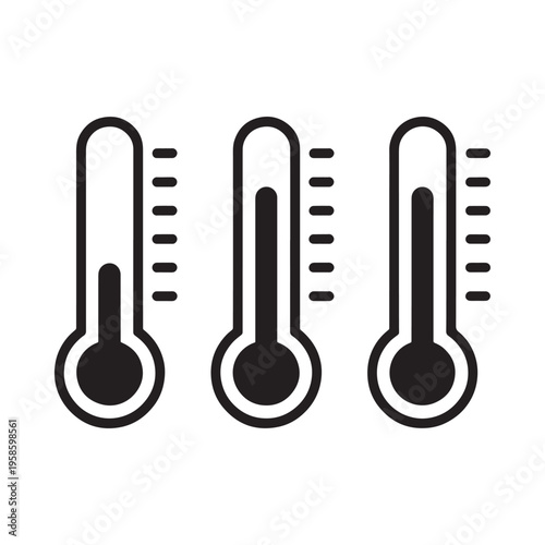 Three black thermometers displaying varying levels of heat or temperature
