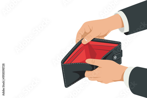 Hands holding empty wallet, financial problem concept with copy space