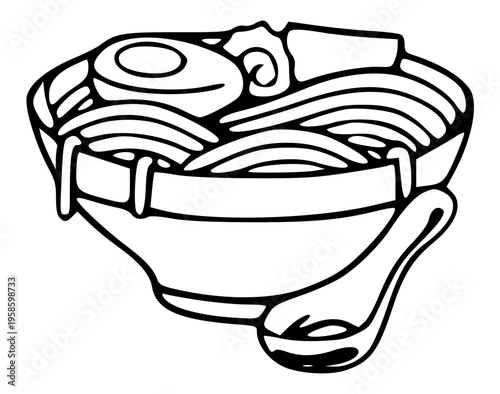 Ramen bowl with spoon illustration