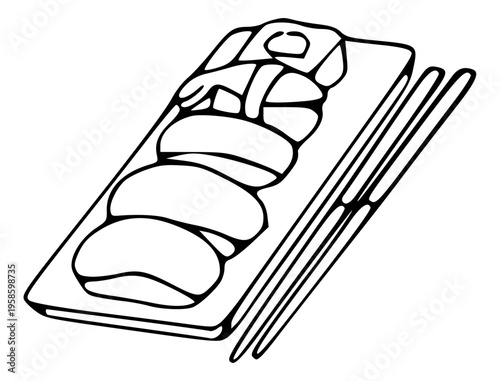 Sushi plate with chopsticks illustration
