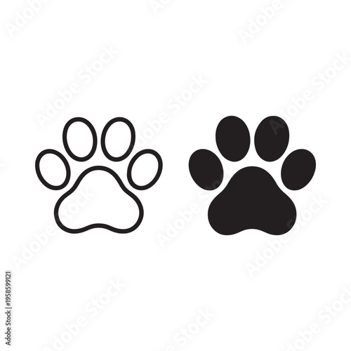 Two contrasting paw prints one outlined one solid black showing animal tracks