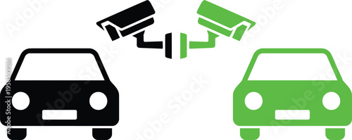 Surveillance cameras monitoring vehicle activity between two cars