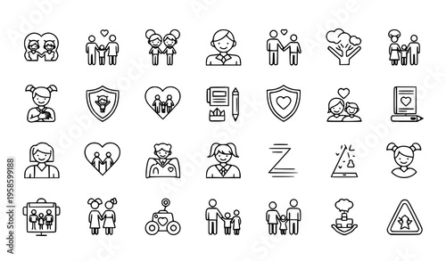 International Children Day thin line icons set child care kid rights parenting outline symbols editable stroke