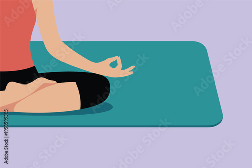 Person Meditating in Cross-Legged Position on Yoga Mat, yoga wellness concept with copy space