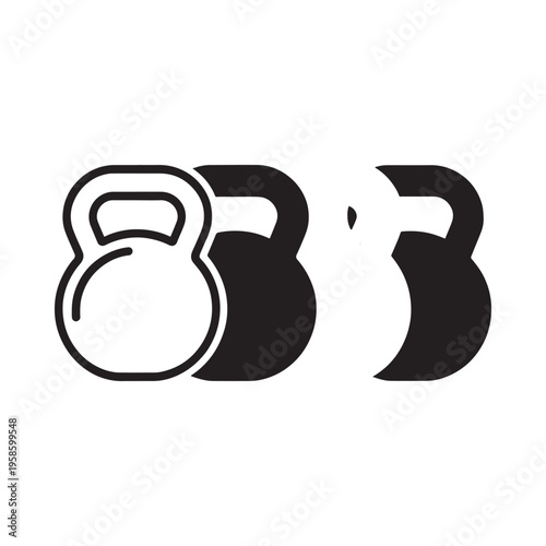 Black and white illustration of a kettlebell with a digital display