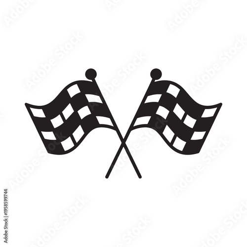 Two crossed black and white checkered flags a symbol of victory