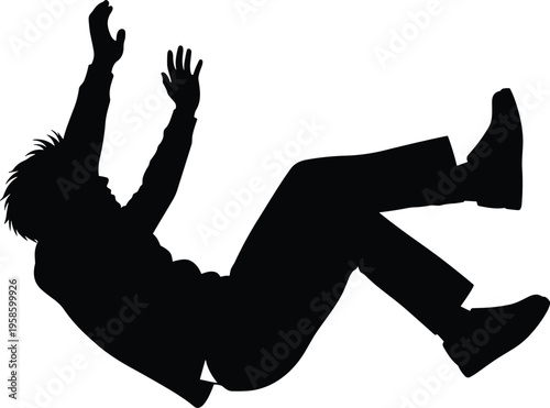 Black silhouette of a man falling backwards representing an accident slip and fall injury insurance claim or occupational safety hazard