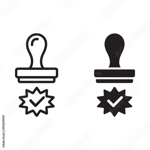 Black and white illustration of two rubber stamps with checkmarks