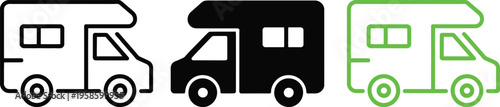 Three different types of recreational vehicles depicted in simple icons