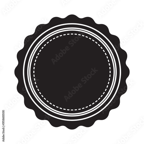 Simple black circular badge with a scalloped edge and inner ring