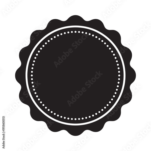 Simple black circular seal with a scalloped edge and dotted border