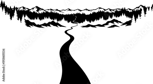 Black silhouette mountain range landscape vector
